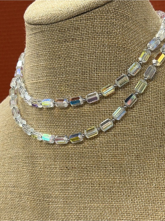 Swarovski Jewelry - S.A.L Swarovski Vintage Glass Crystal Aurora Glass Bead layering Necklace. Swan.